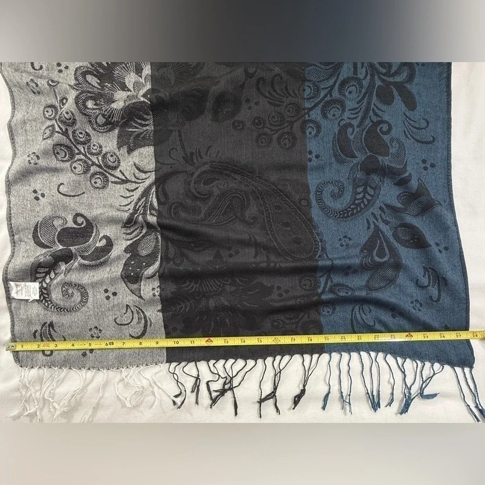 West Loop Scarf Fringe Paisley Floral Long Blue‎ Grey Black Pashmina Wrap